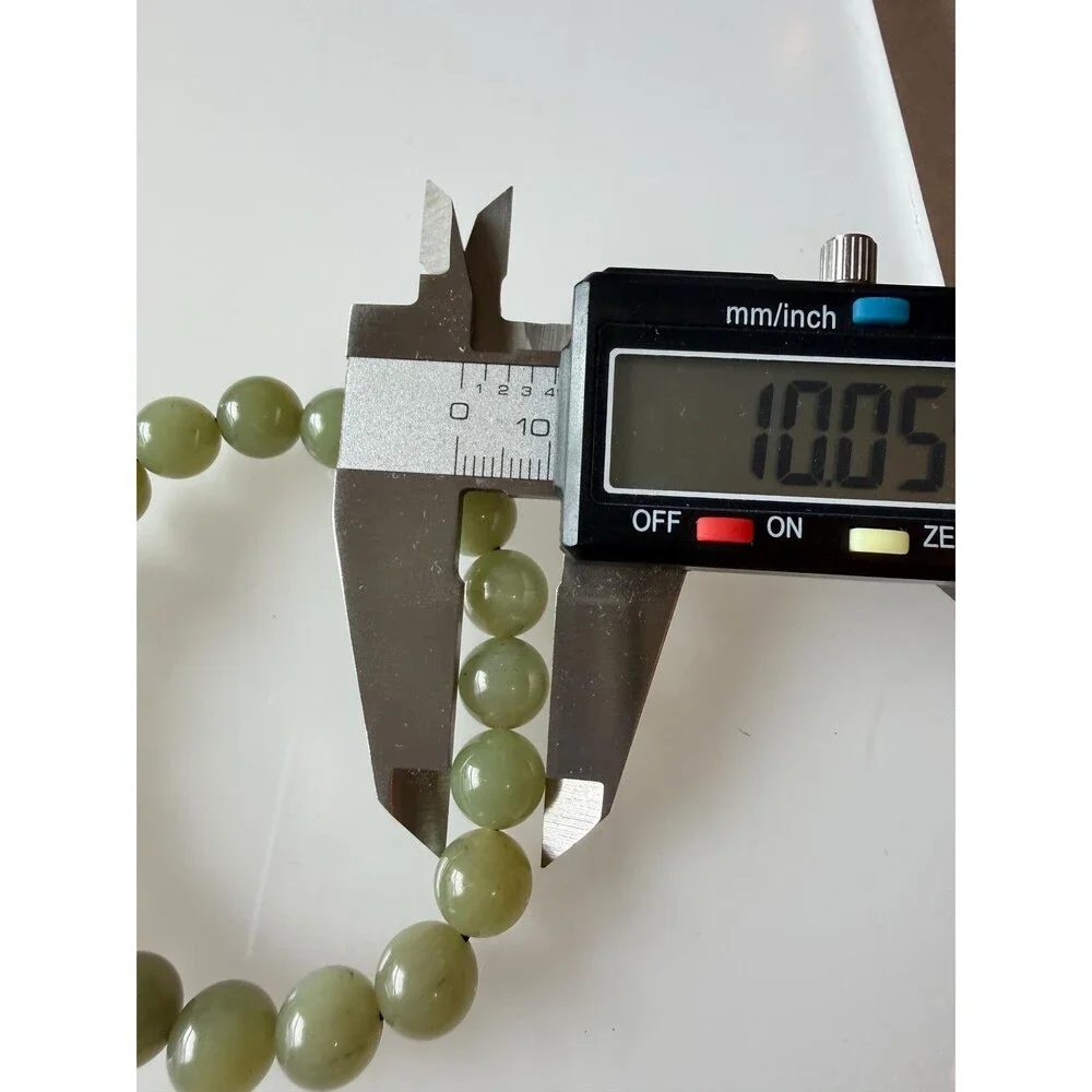 Natural icy Green Nephrite Jade Bracelet Ink Jade Accent Bead 10mm Celadon - Picture 8 of 8